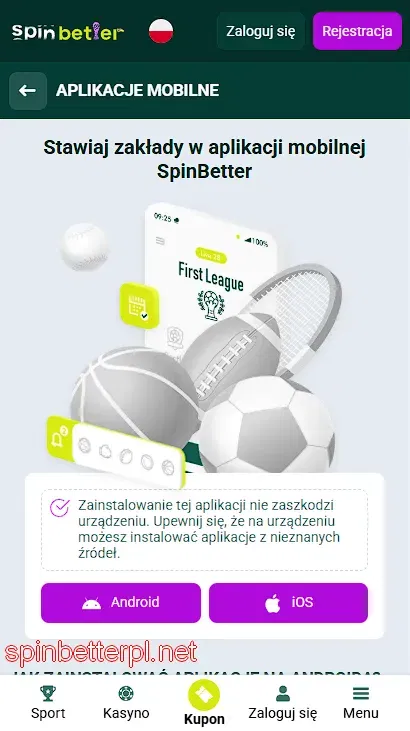 Aplikacja mobilna SpinBetter na Android i iOS